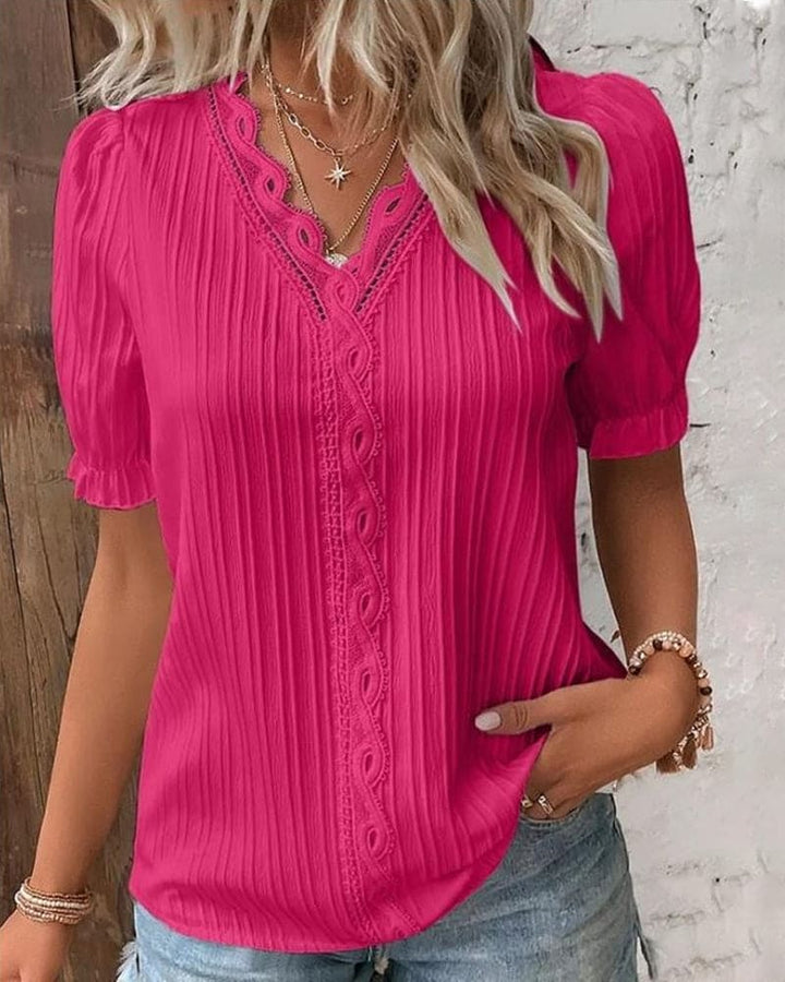 Elegante kanten dames blouse met V-hals - Fleur