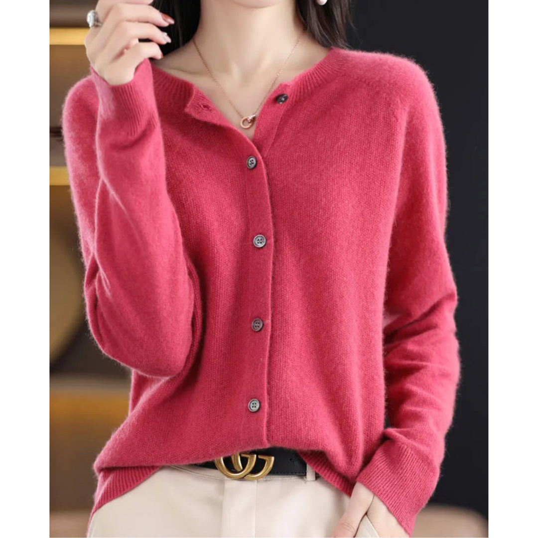 Dames cardigan van merinowol en kasjmier – elegant winterbreisel met ronde hals