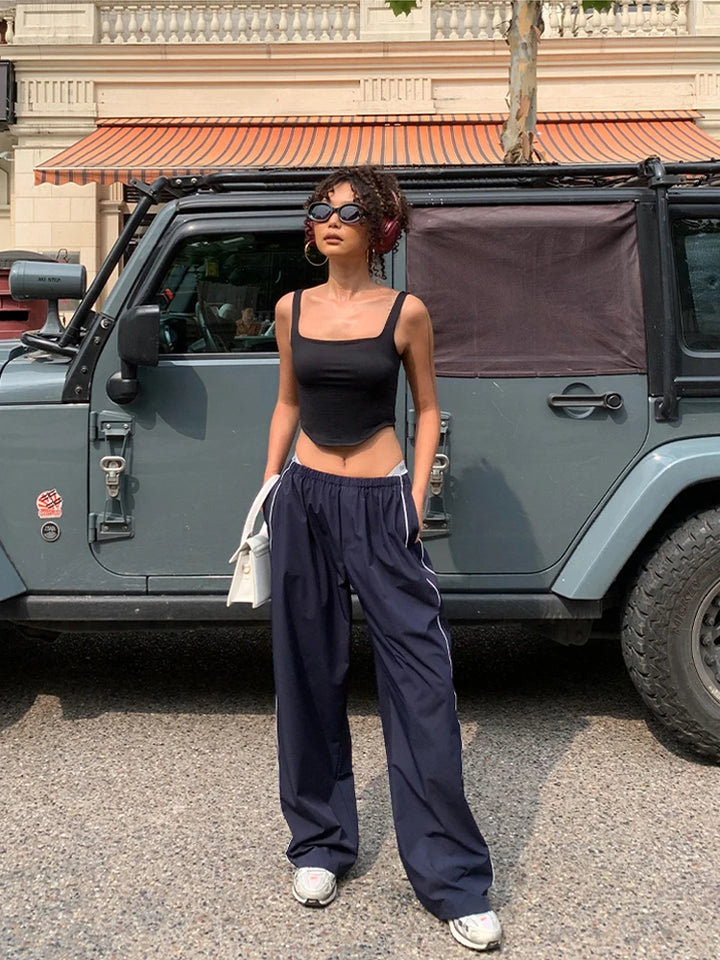 Baggy Cargo Parachute Pants met Trekkoord en Lage Taille