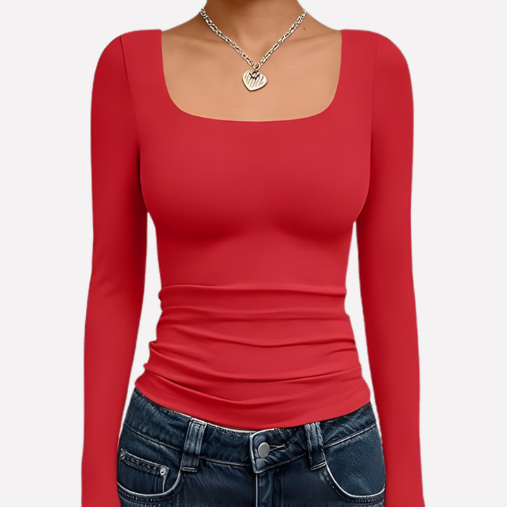 Vrouwen Vierkante Hals Lange Mouwen Crop Top