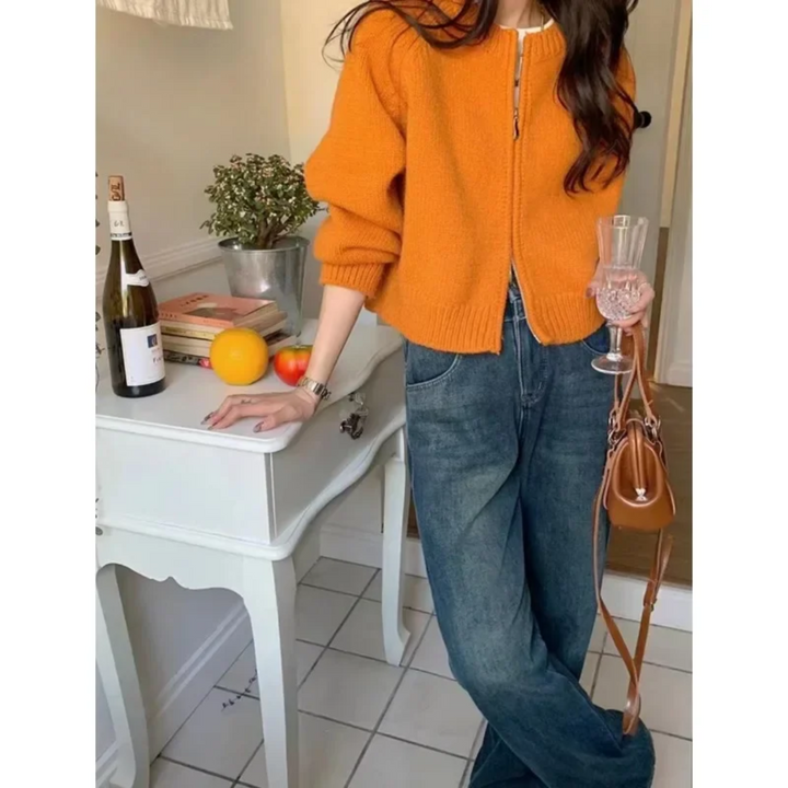 Oranje Vest voor Dames met Zachte Knitlook
