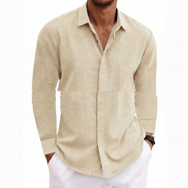 Long Sleeve T-shirt Undershirt Solid Color Long Sleeve Cotton Linen Shirt Men