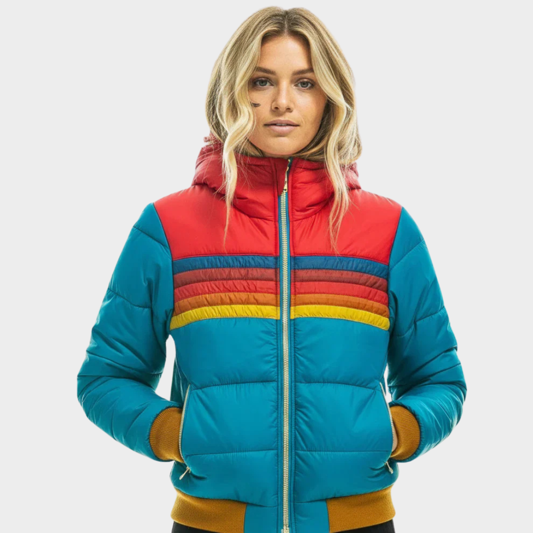 Retro multicolor pufferjack voor dames