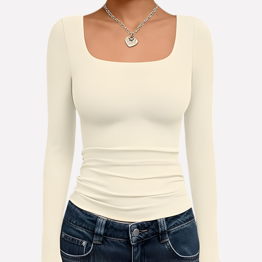Vrouwen Vierkante Hals Lange Mouwen Crop Top