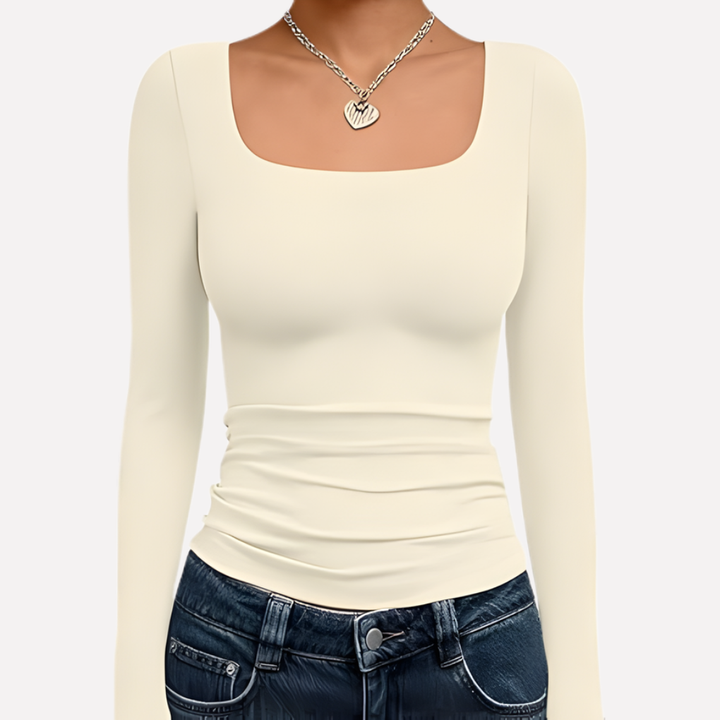 Vrouwen Vierkante Hals Lange Mouwen Crop Top