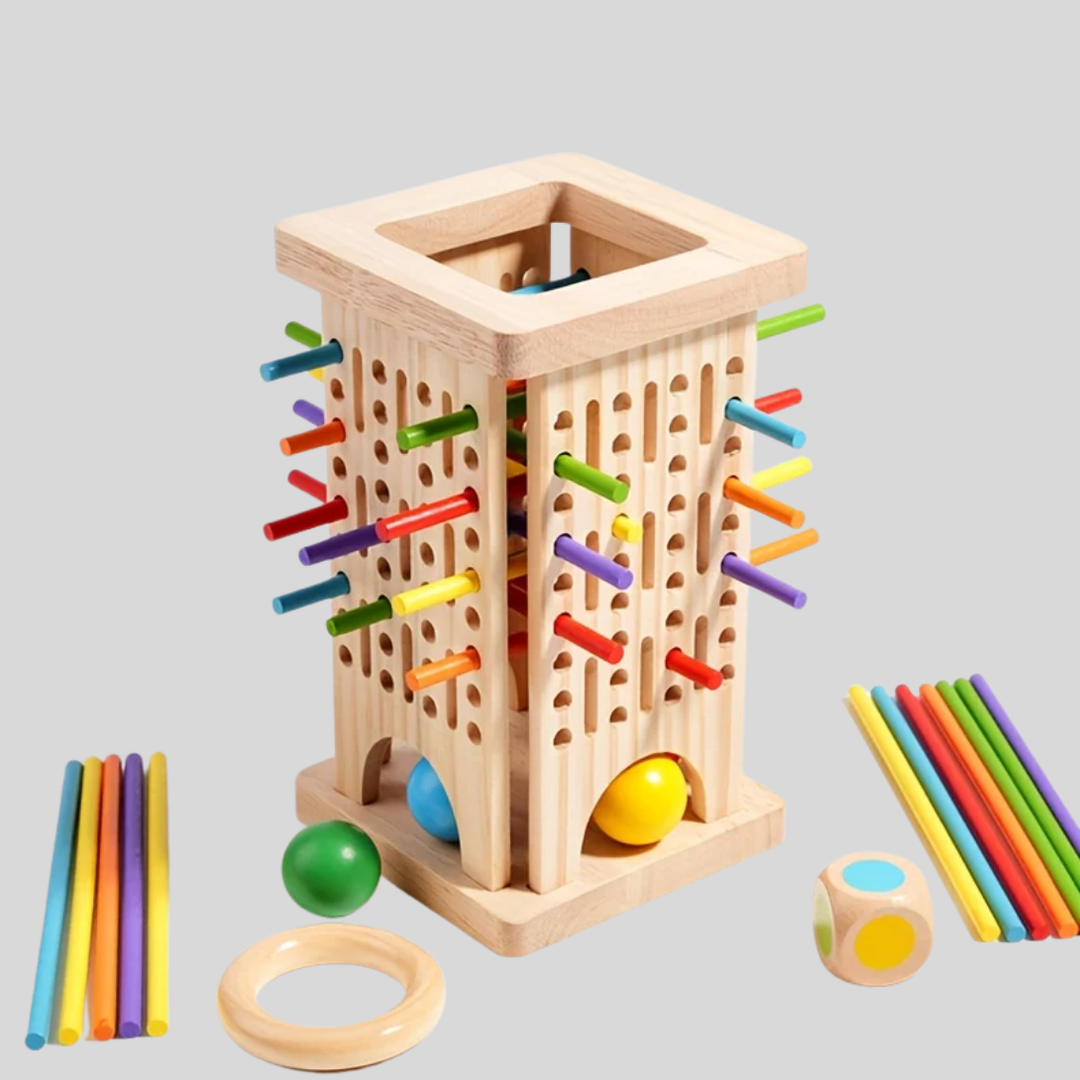 Drie-in-één houten stokkenspel