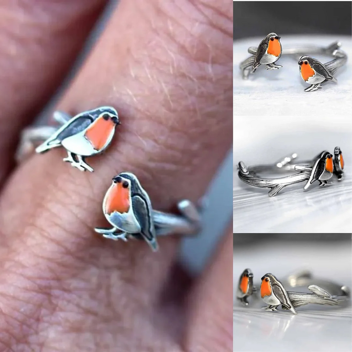 Oliegekleurde Vogel Ring & Ketting Set