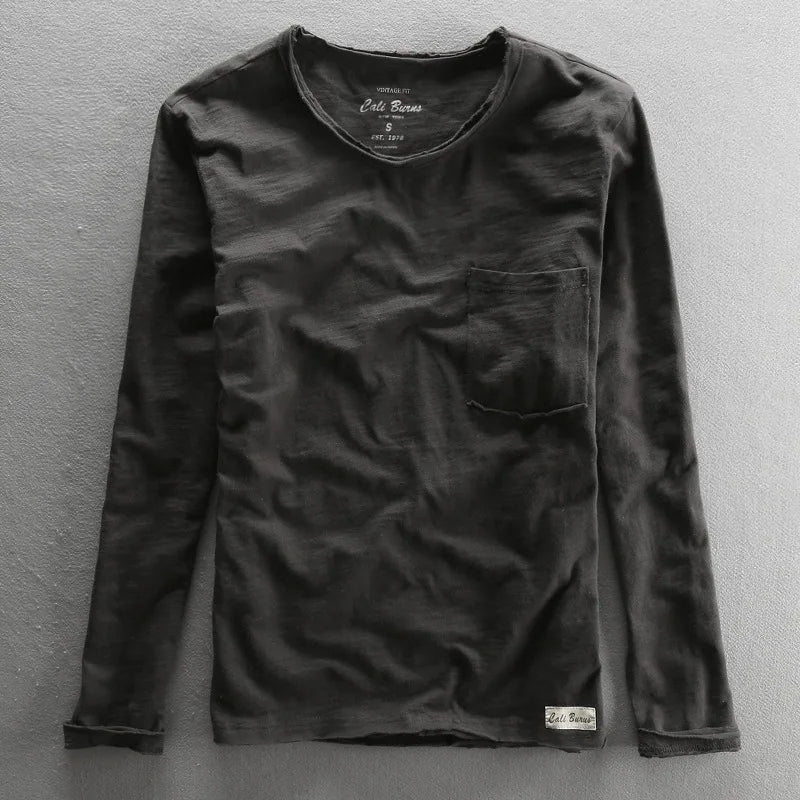 Vintage Katoenen Longsleeve met O-hals voor Heren