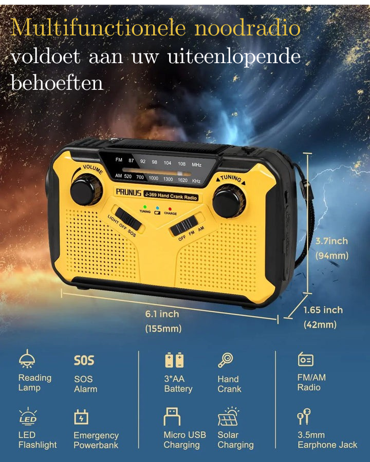 Draagbare Solar & Dynamo Noodradio met LED en Powerbank