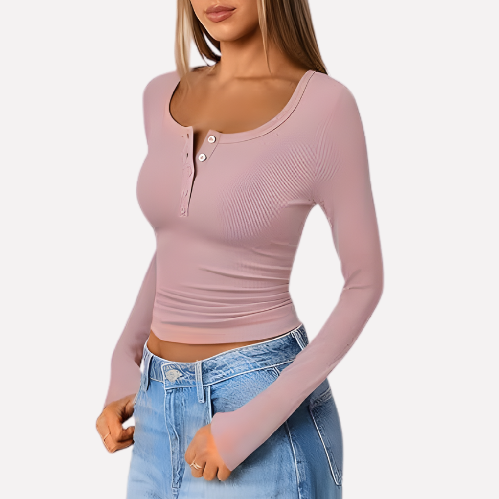 Vrouwen Lange Mouwen Henley Top
