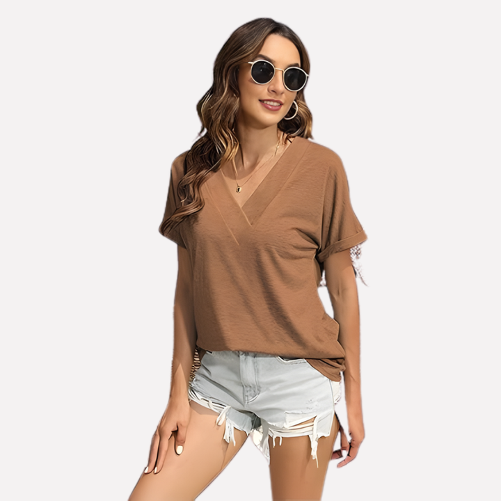 Vrouwen V‑Hals Korte Mouwen T-shirt