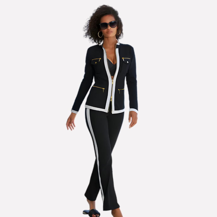 Dames Zip Jacket & Broek Set – Contrast Trim Stijl