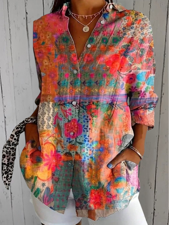 Anica-blouse met artistiek printmotief