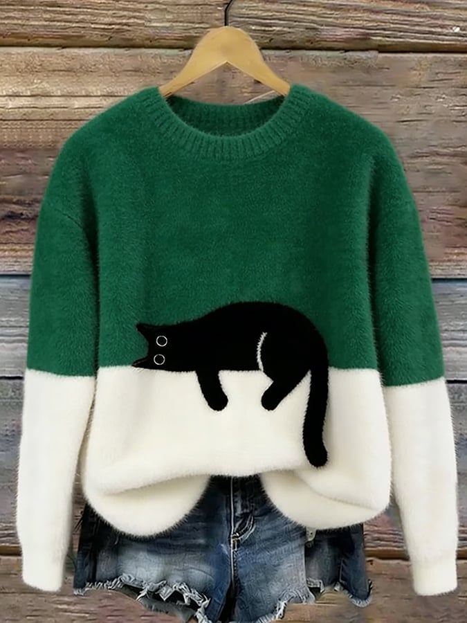 Oversized trui met kattenprint