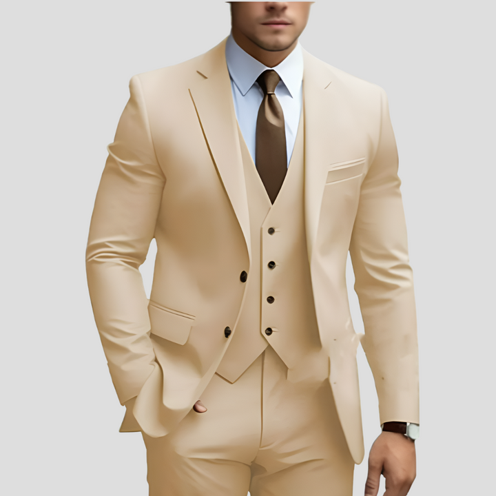 Elegant 3-delig beige slim fit herenpak