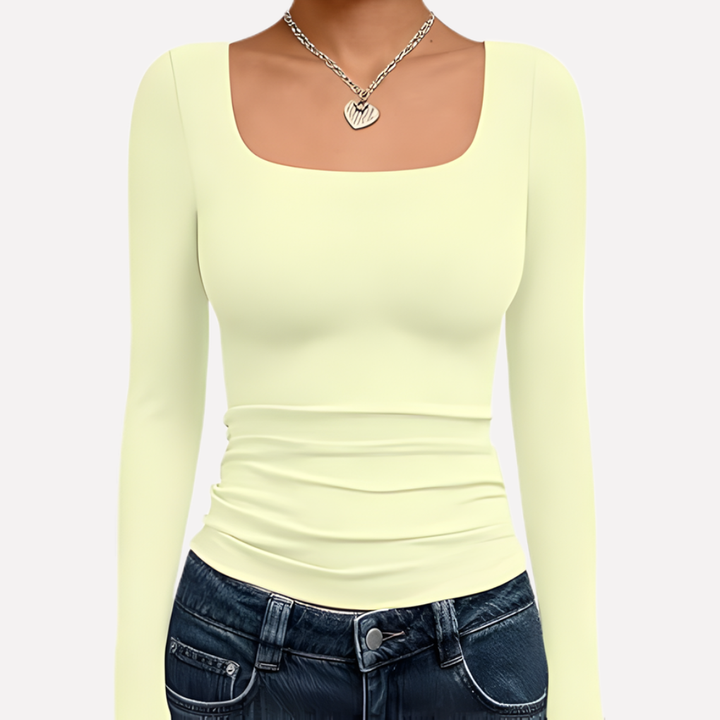 Vrouwen Vierkante Hals Lange Mouwen Crop Top