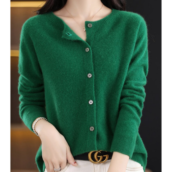 Dames cardigan van merinowol en kasjmier – elegant winterbreisel met ronde hals