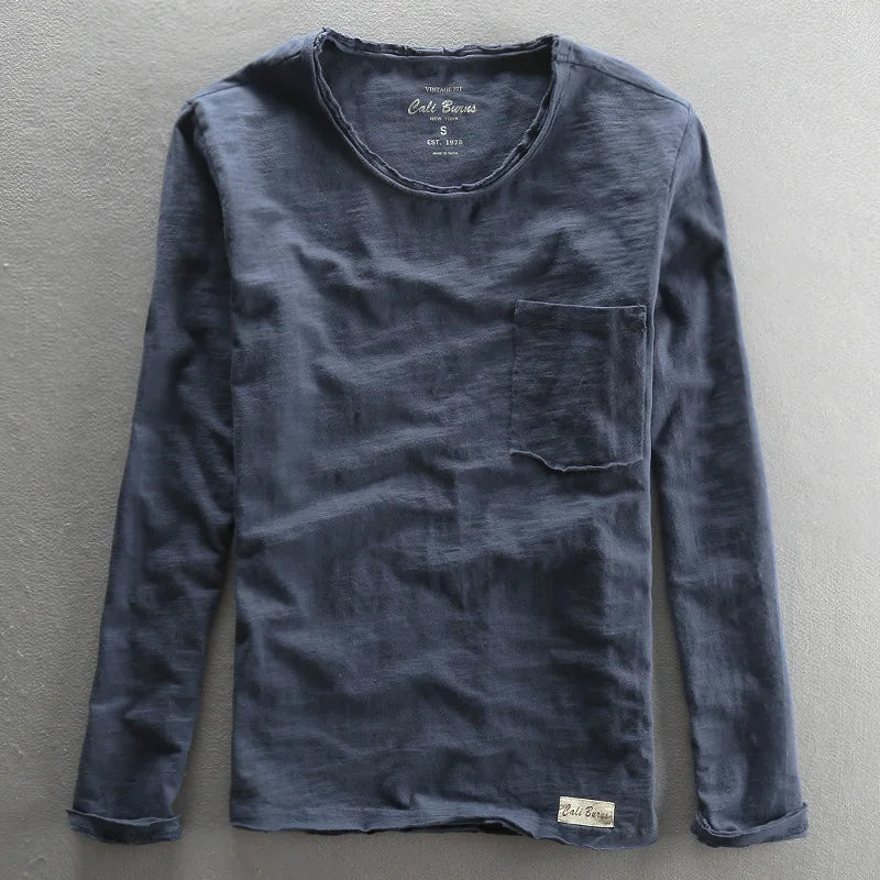 Vintage Katoenen Longsleeve met O-hals voor Heren