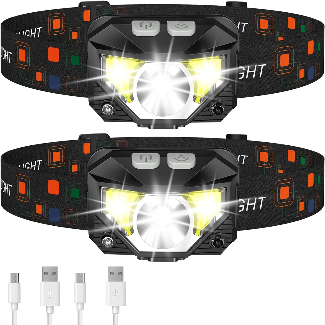 Set van 2 ultraheldere oplaadbare LED-hoofdlampen met bewegingssensor – Lumivor