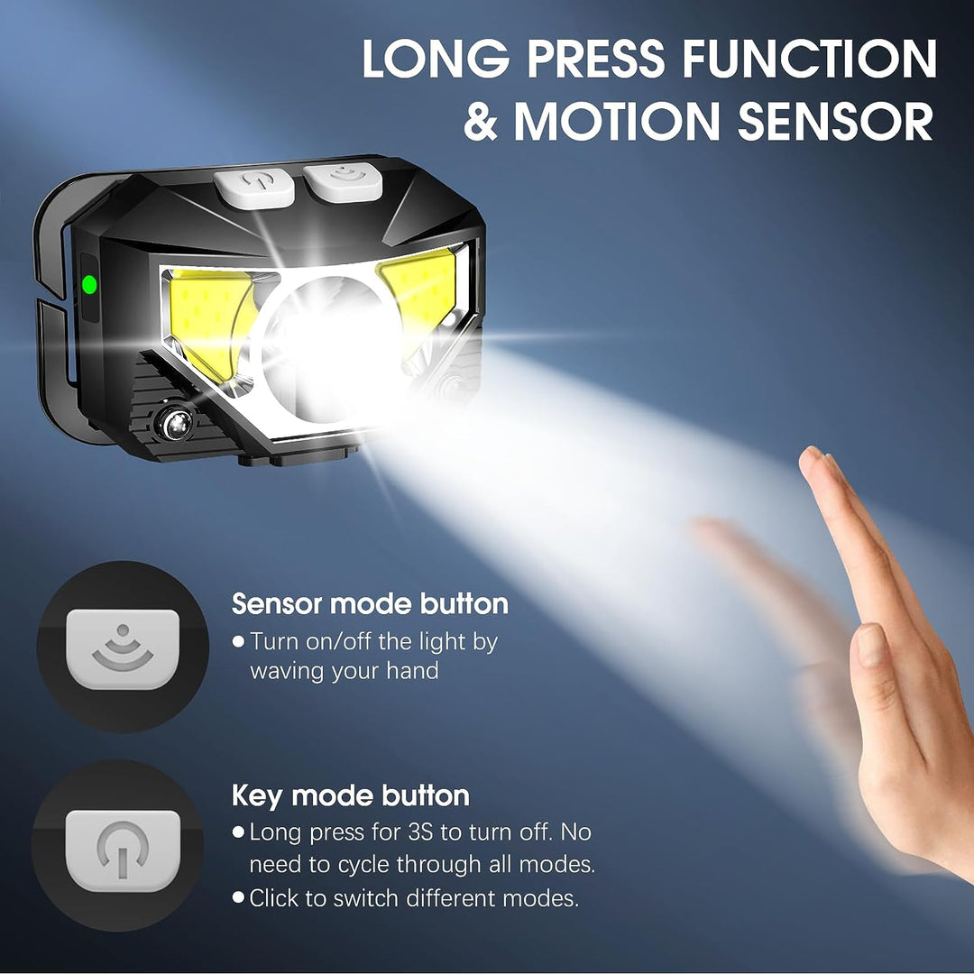 Set van 2 ultraheldere oplaadbare LED-hoofdlampen met bewegingssensor – Lumivor