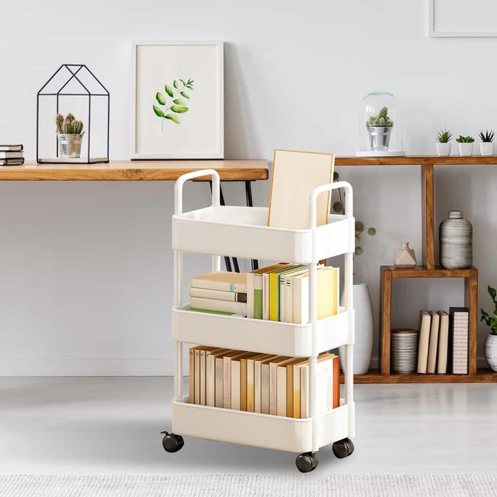 Verrijdbare opbergtrolley met wielen en handgreep – Veyora