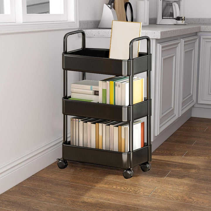 Verrijdbare opbergtrolley met wielen en handgreep – Veyora