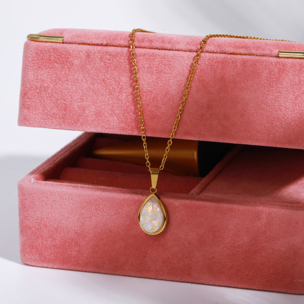 18K natuurlijke opaal druppelhanger ketting - Eloise