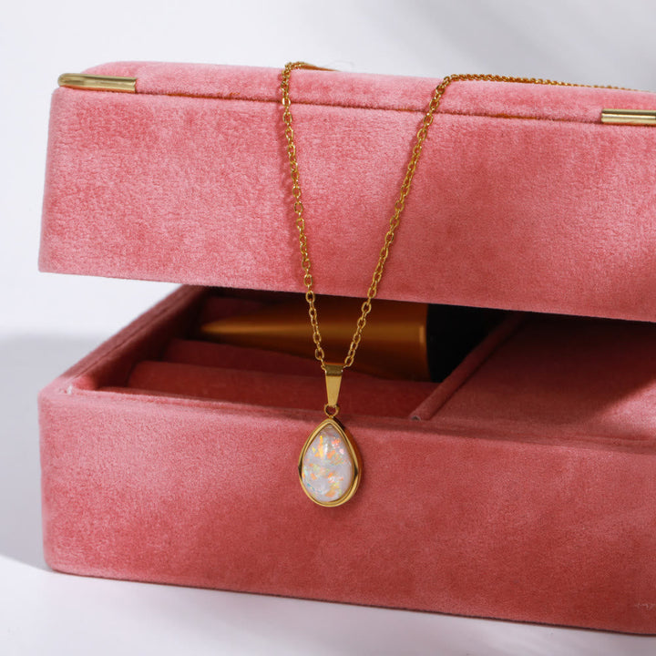 18K natuurlijke opaal druppelhanger ketting - Eloise