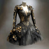 Gothic minijurk met skeletdetails en lange mouwen voor Halloween