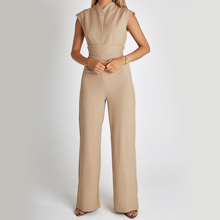 Elegante Mouwloze Jumpsuit met V-hals en Wijde Pijpen