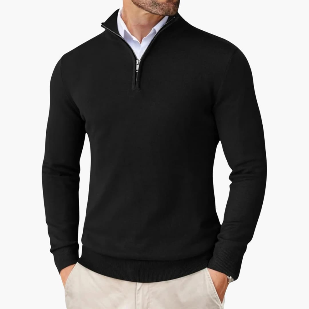 Heren Pullover met Kwart Rits en Geribbelde Zoom