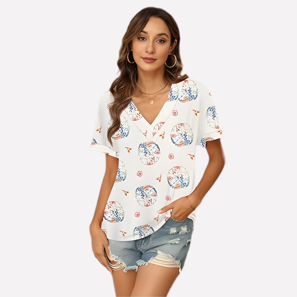 Vrouwen V‑Hals Korte Mouwen T-shirt
