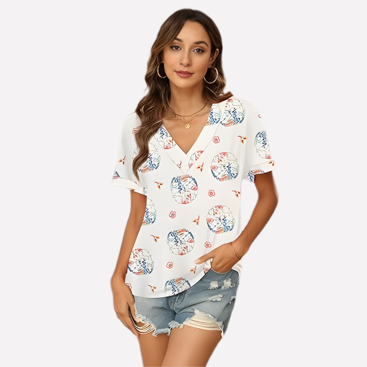 Vrouwen V‑Hals Korte Mouwen T-shirt
