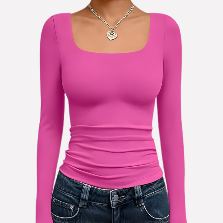 Vrouwen Vierkante Hals Lange Mouwen Crop Top