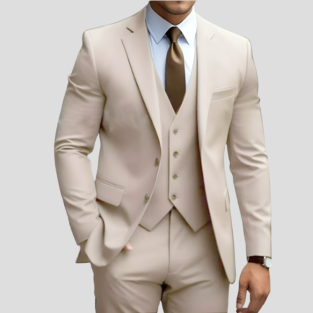 Elegant 3-delig beige slim fit herenpak