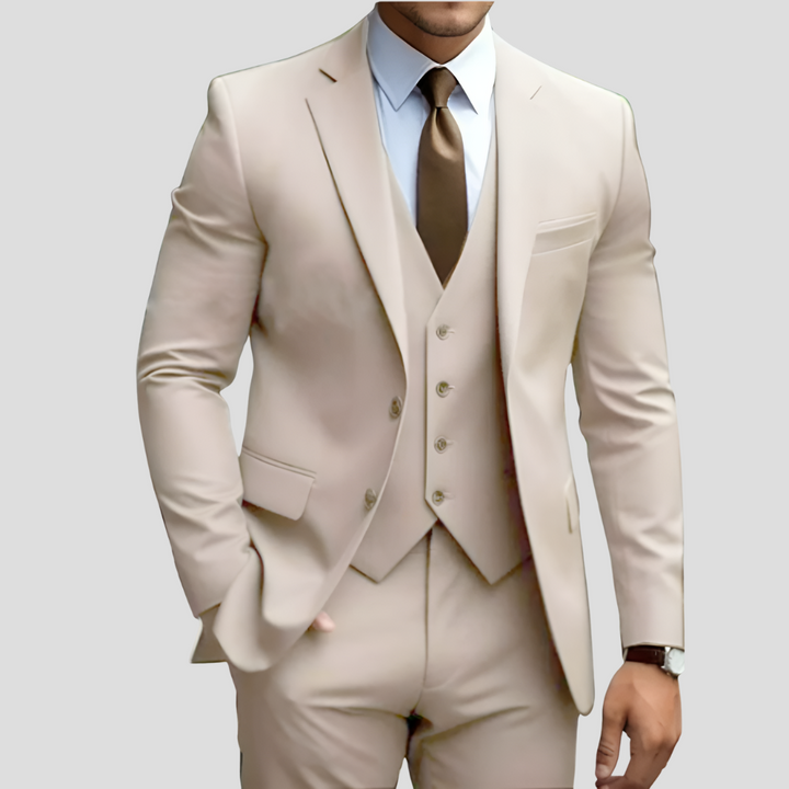 Elegant 3-delig beige slim fit herenpak