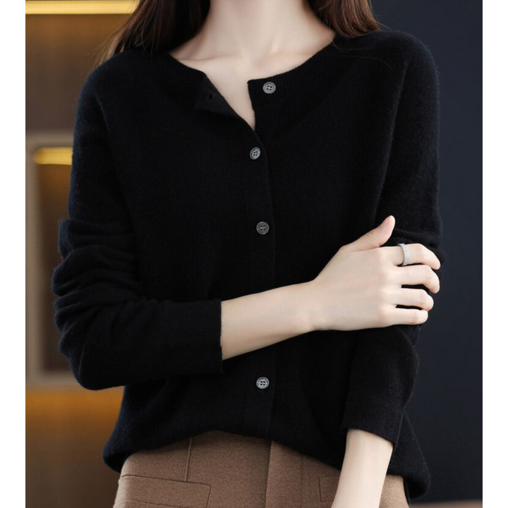 Dames cardigan van merinowol en kasjmier – elegant winterbreisel met ronde hals