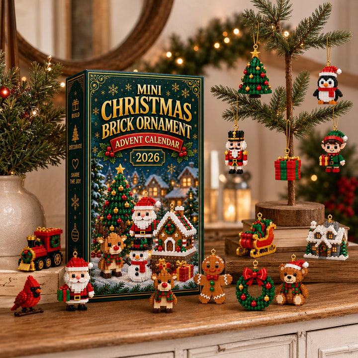 Mini-bouwsteen adventskalender met 24 kerstbouwsets om te bouwen en op te hangen