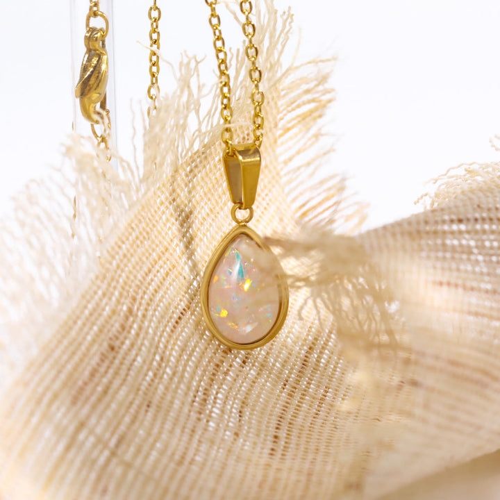 18K natuurlijke opaal druppelhanger ketting - Eloise