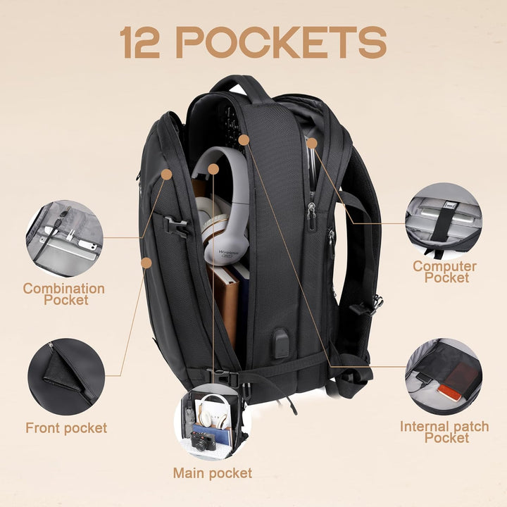 40L uitbreidbare waterdichte reisrugzak met USB-poort & 17” laptopvak – AirVoyage (Koop 1, krijg 1 GRATIS actie)