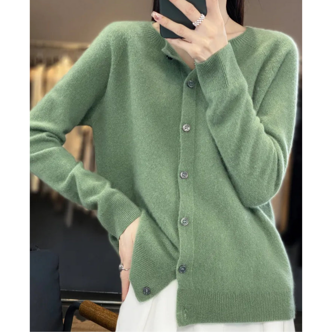 Dames cardigan van merinowol en kasjmier – elegant winterbreisel met ronde hals