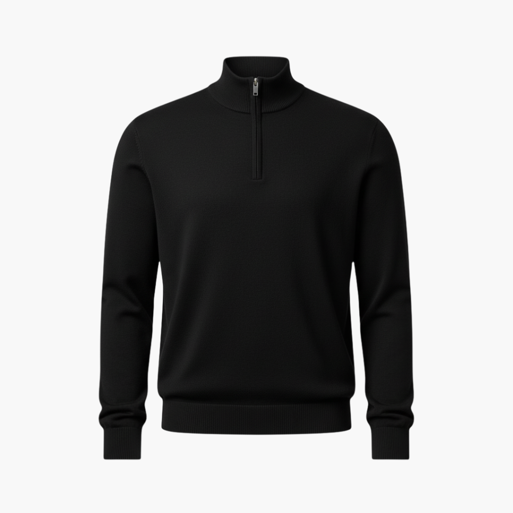 Heren Pullover met Kwart Rits en Geribbelde Zoom