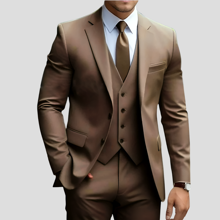Elegant 3-delig beige slim fit herenpak