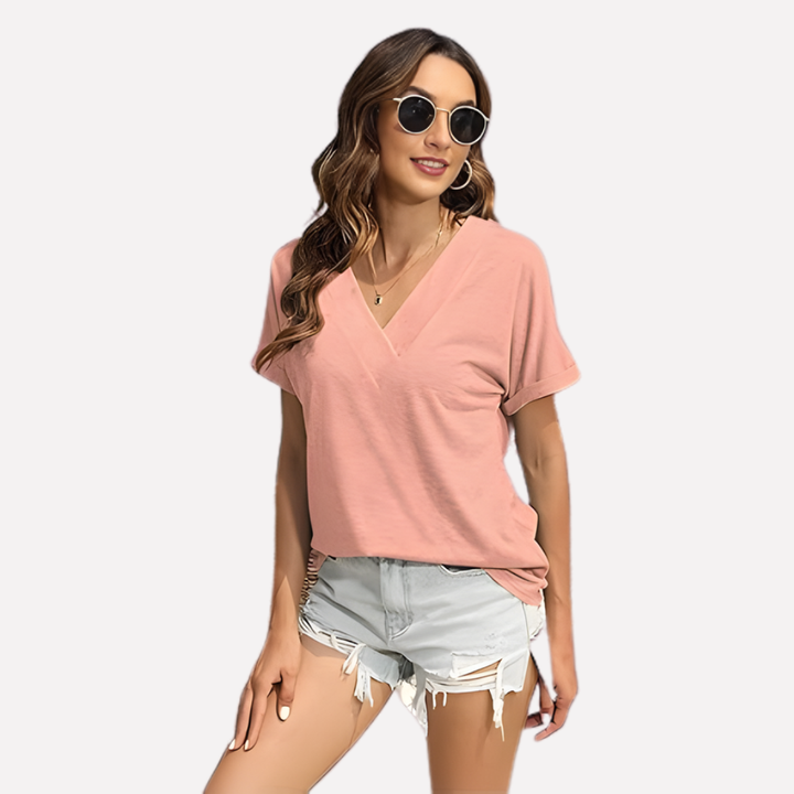 Vrouwen V‑Hals Korte Mouwen T-shirt