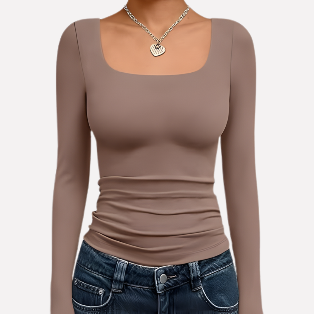 Vrouwen Vierkante Hals Lange Mouwen Crop Top