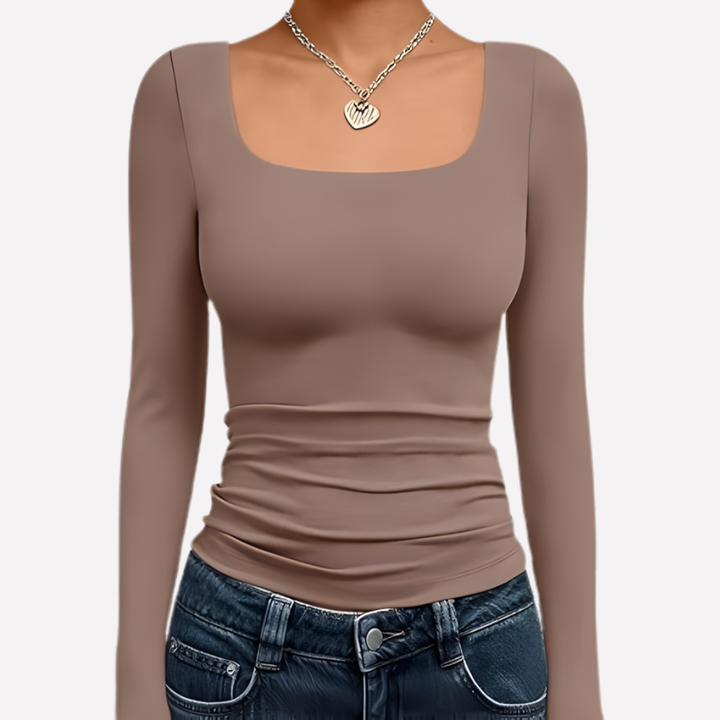 Vrouwen Vierkante Hals Lange Mouwen Crop Top