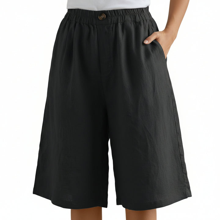 Women's Cotton And Linen Cropped Loose High Waist Shorts