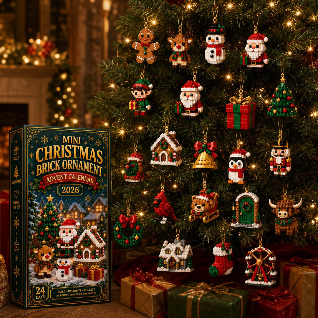Mini-bouwsteen adventskalender met 24 kerstbouwsets om te bouwen en op te hangen