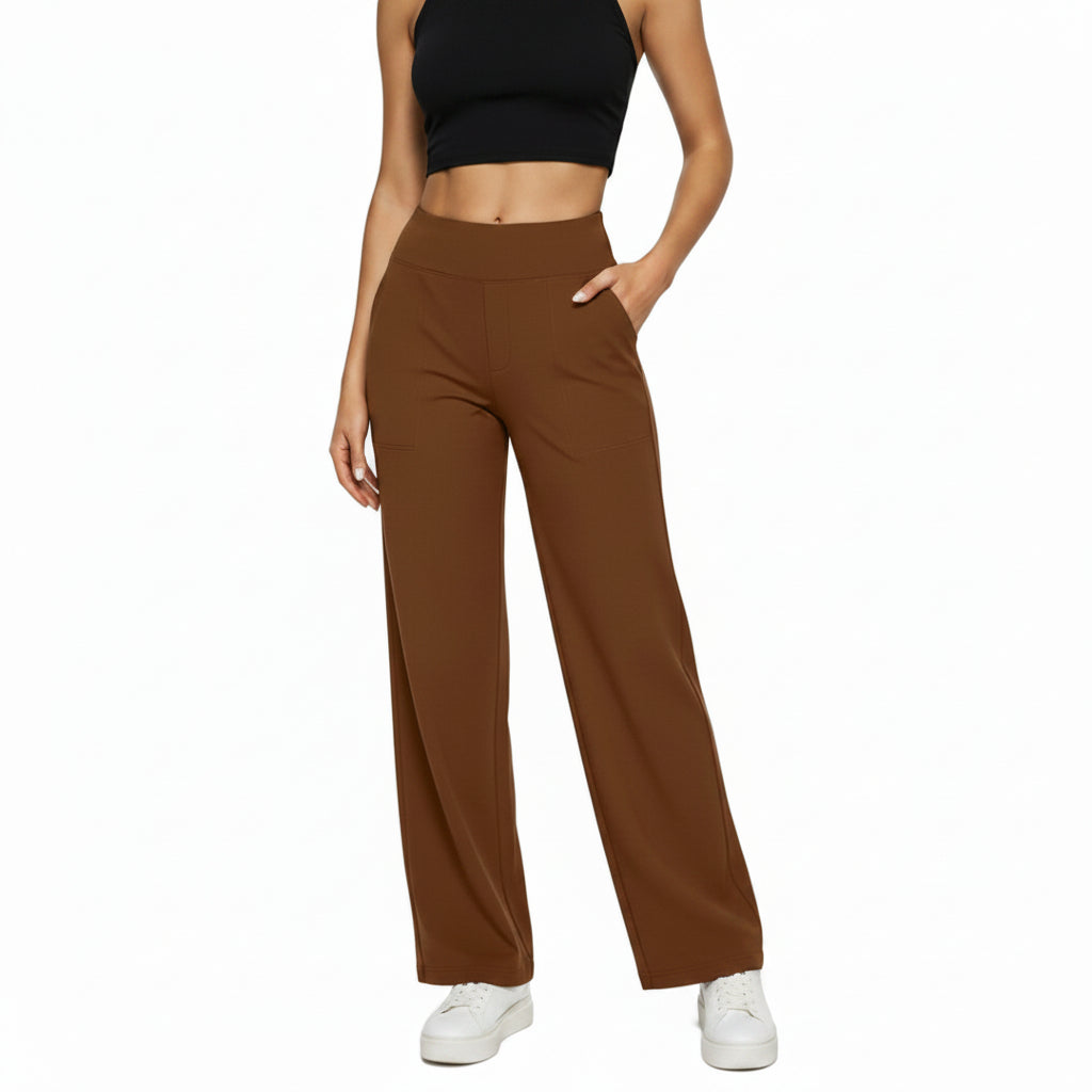 Pocket Knitted Straight High Waist Trousers