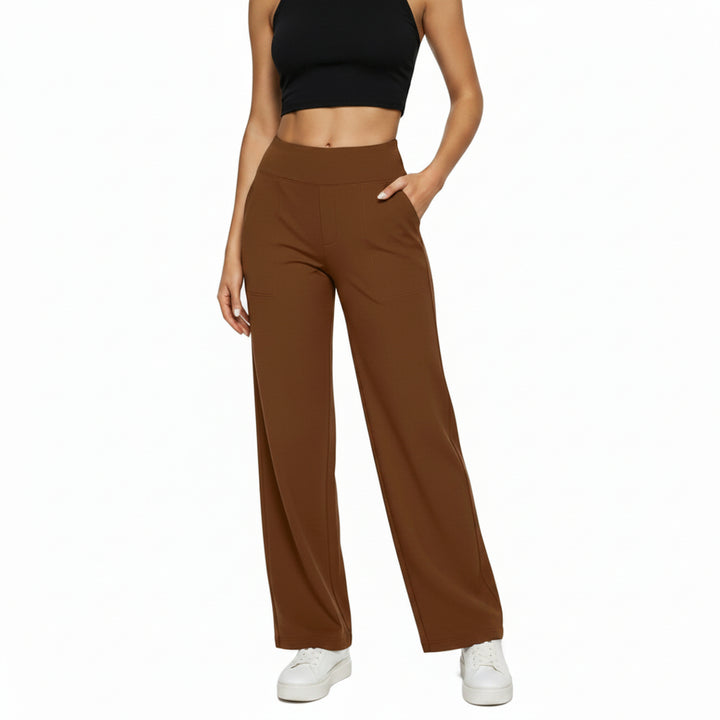 Pocket Knitted Straight High Waist Trousers